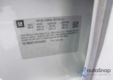 2016 Chevrolet Malibu Ls z USA, uszkodzony, nr VIN 1G1ZB5ST1GF304864